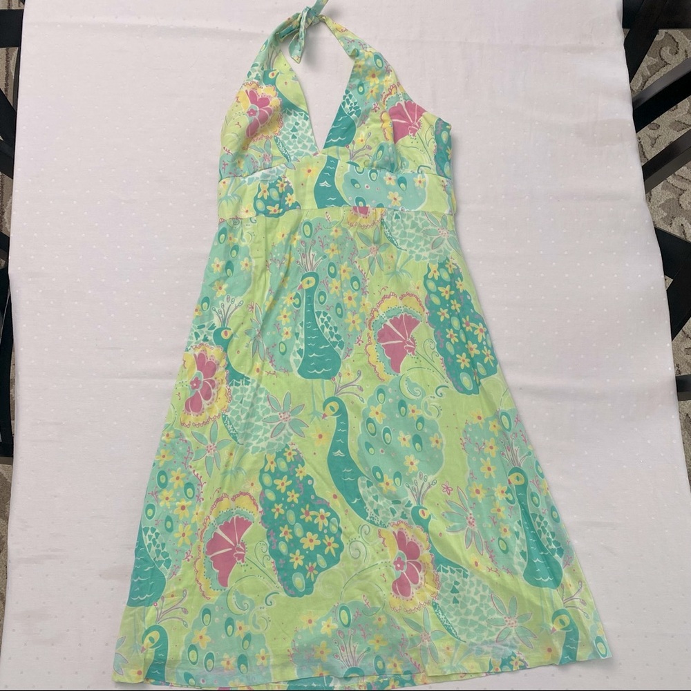 Lilly Pulitzer Peacock Pattern Halter Dress 10